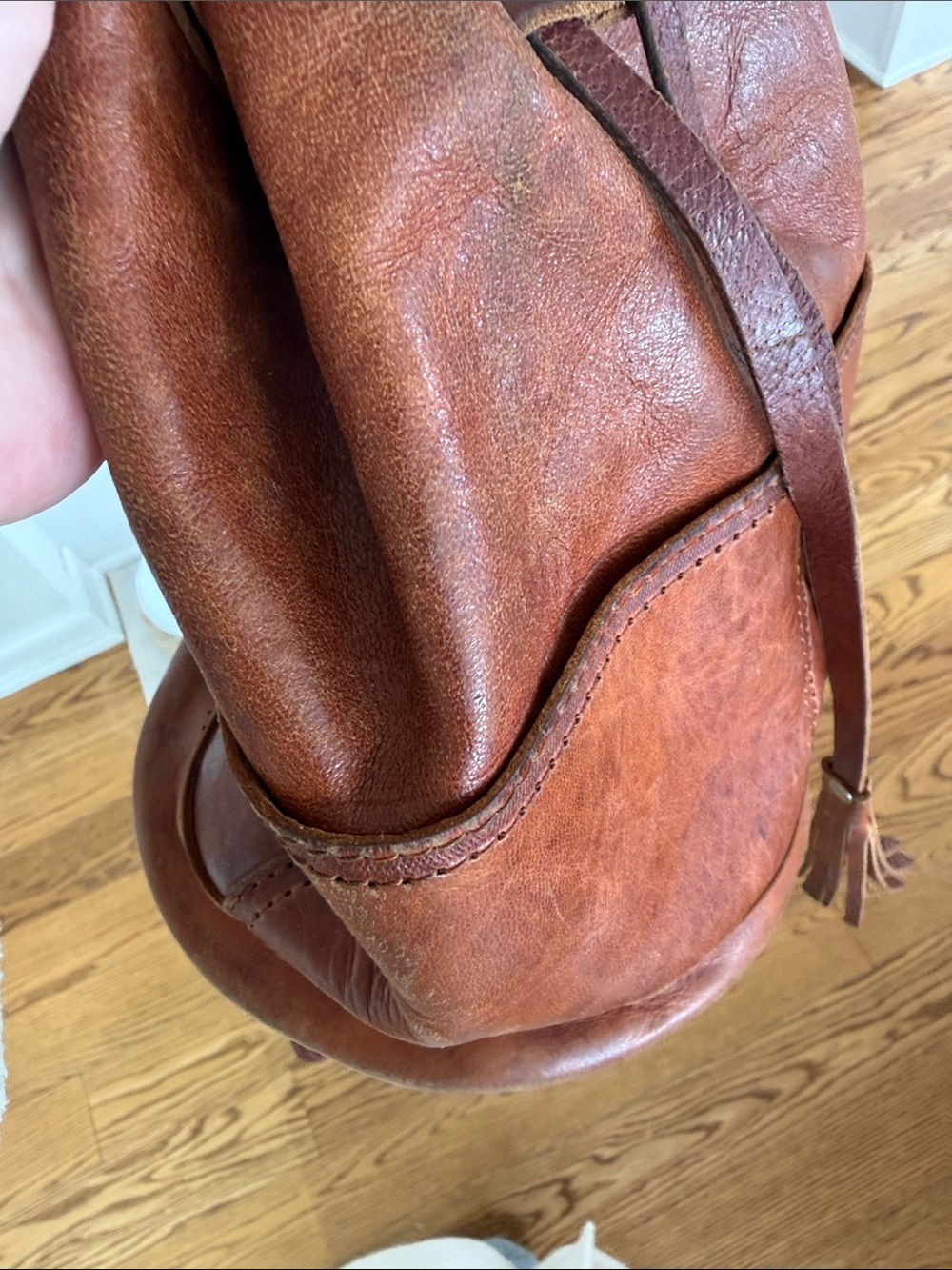 Vintage Brown Leather Drawstring Backpack - Picture 11 of 16